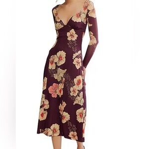 Free people plum floral Long Sleeve Dress! Size small NWT